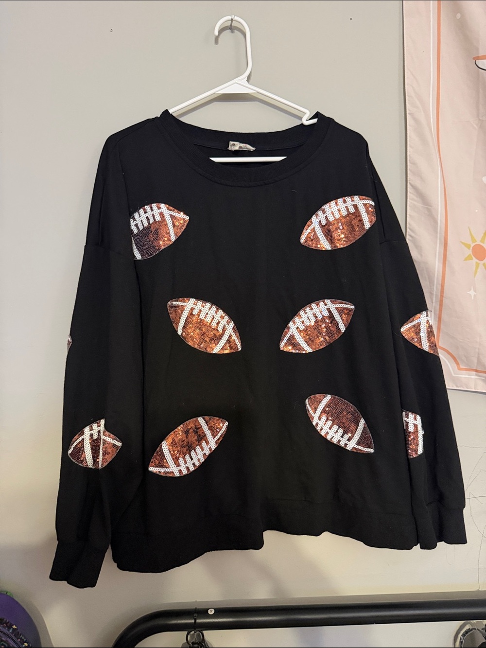 BiBi Black Crewneck Sweatshirt with Football Print